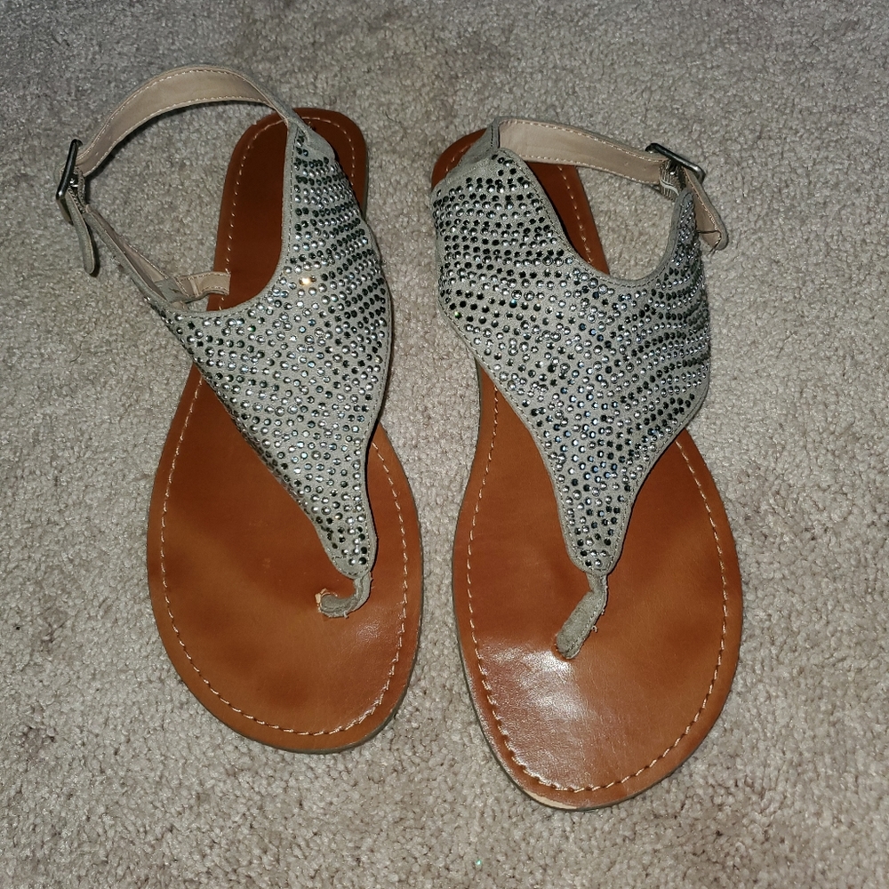 Taupe colored Sandals with rhinestones